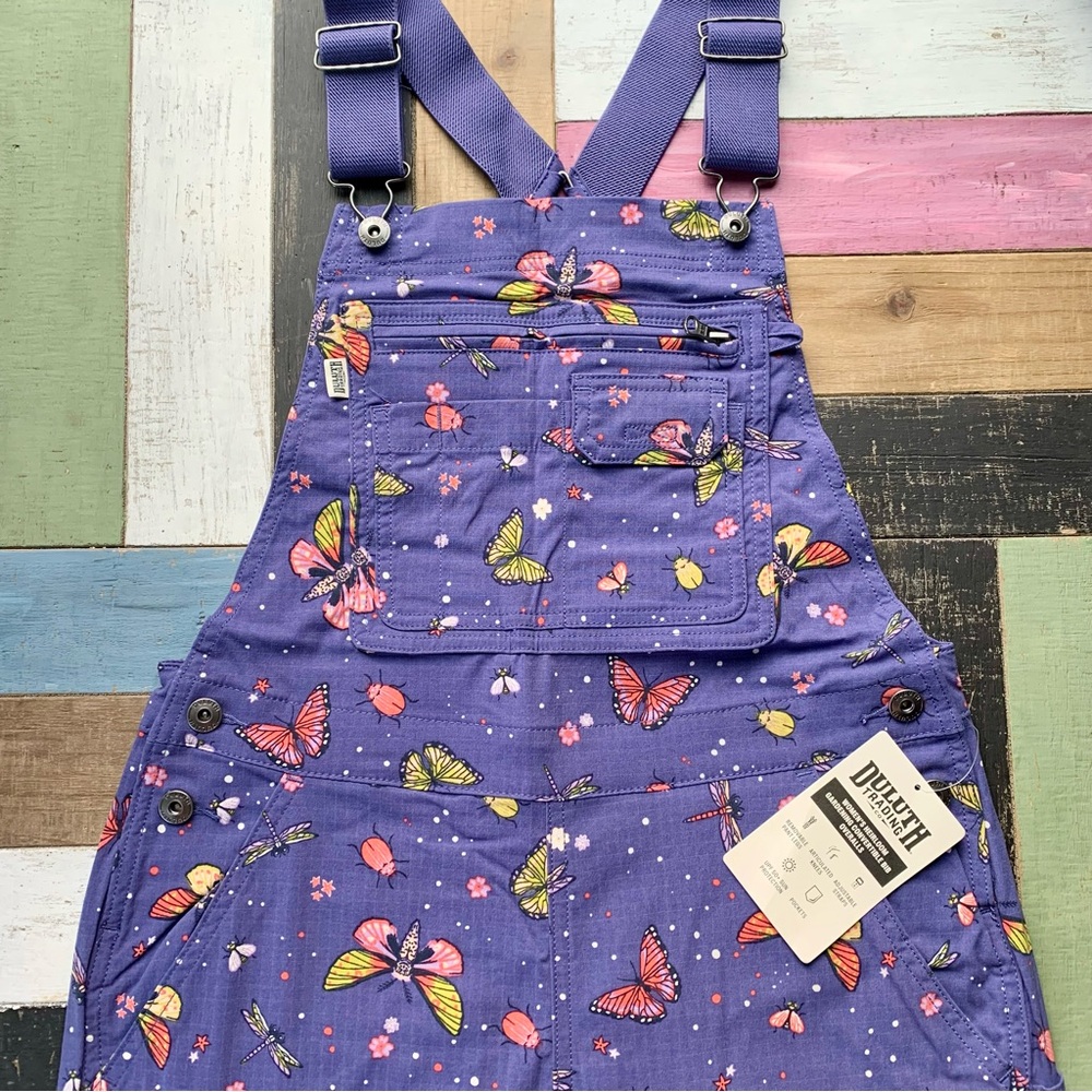 NWT XS Duluth Heirloom Gardening Convertible Bib Overalls Indigo Backyard Bugs - Picture 11 of 13